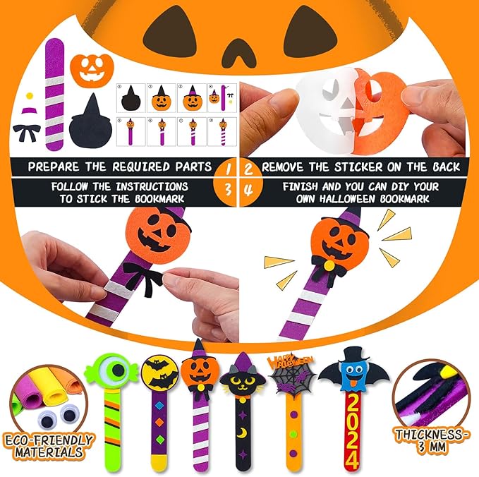 24 Piece Halloween Crafts for Kids Ages 4 8 12, Halloween DIY Bookmark Craft Bulk for Party Favors, Halloween Classroom Crafts Rewards Prizes for Students, Trick or Treat Goodie