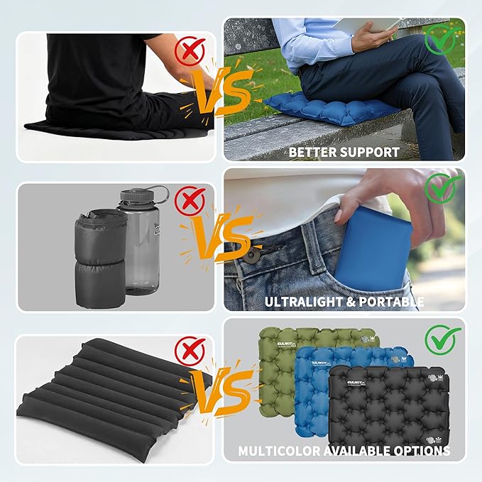 EULANT Inflatable Seat Cushion Lightweight Compact Stadium Seat Pad Camping Travel Air Seat Cushion for Airplane Hiking Bleachers Office Home Sports Events(Blue)