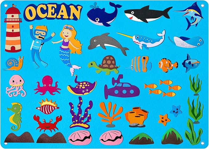Craftstory 41 Pcs Under The Sea Teaching Felt Flannel Board for Toddlers 3.5 Ft Ocean Creature Storytelling Aquarium Interactive Sensory Wall Activity Play Mermaid Diver Shark Gifts Montessori Crafts