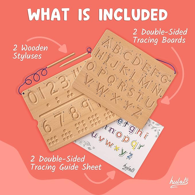 Learn to Write - Number & Letter Tracing Boards with Direction Arrows - Wooden Alphabet Learning Montessori Toys 4+ Year Old Toddler Writing Tools Beginner Preschool Classroom Must Haves