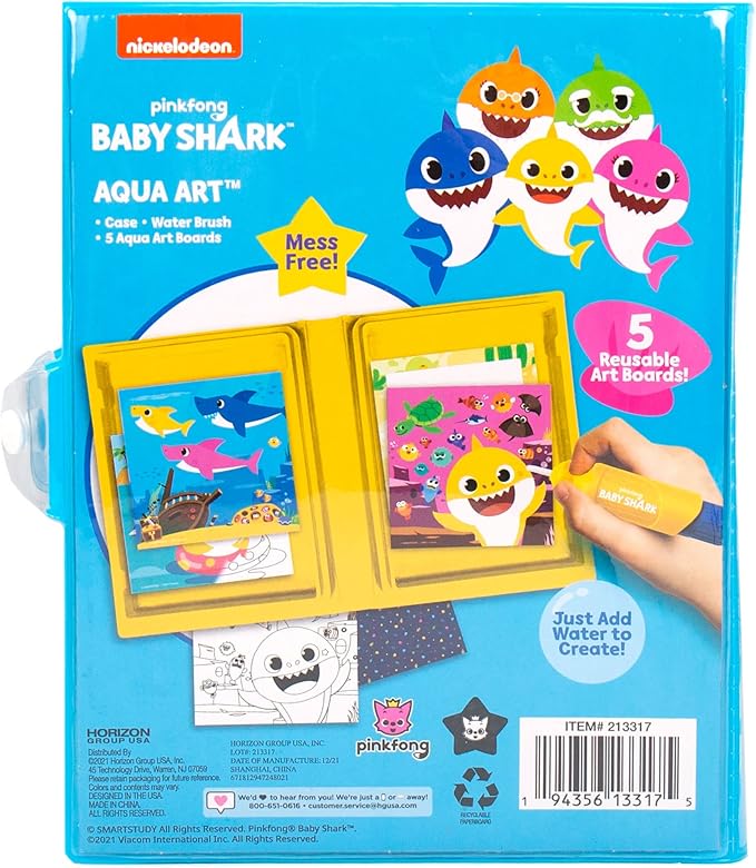 Horizon Group USA Baby Shark Aqua Art – Baby Shark Water Coloring Pads – Includes Magic Refillable Water Brush for Mess Free Water Art Painting for Toddlers – Great Baby Shark Art Set for 3 Year Old