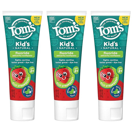 Tom's of Maine ADA Approved Fluoride Children's Toothpaste, Natural Toothpaste, Dye Free, No Artificial Preservatives, Silly Strawberry, 5.1 oz. 3-Pack (Packaging May Vary)