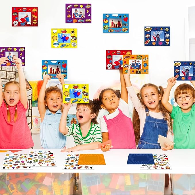 30 Pack Super Theme Hero DIY Picture Frame Craft Kit for Kids Fashion Hero DIY Photograph Craft Hero Children Stickers for Hero Art Craft Home Classroom Game Activities