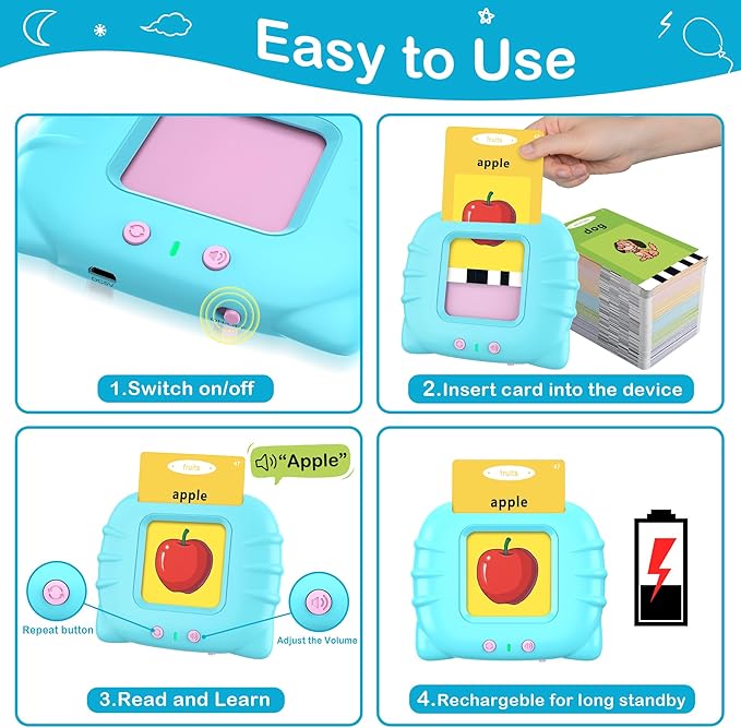 Sensory Toys Montessori Toys for 2 3 4 5 6 Year Old Speech Therapy Materials Autism Toys 192 Cards 384 Sides ABC 123 Sight Words Toddler Toys Educational Learning Toys Talking Flash Cards Boys Gift