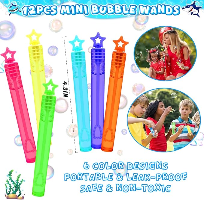 Golray 110Pcs Shark Party Favors Birthday Supplies, Straws Bubble Wands Slap Bracelet Keychain Tattoo Sticker Toy Gift Kids Boys Shark Goodie Bag Stuffer Ocean Under the Sea Party Favors