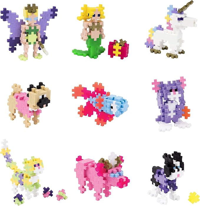 PLUS PLUS Set of 9 Mystery Makers, Stem Building Toy, Party Favor Gifts, Interlocking Mini 3D Puzzle Blocks for Kids - Pets, Animals, Fantasy