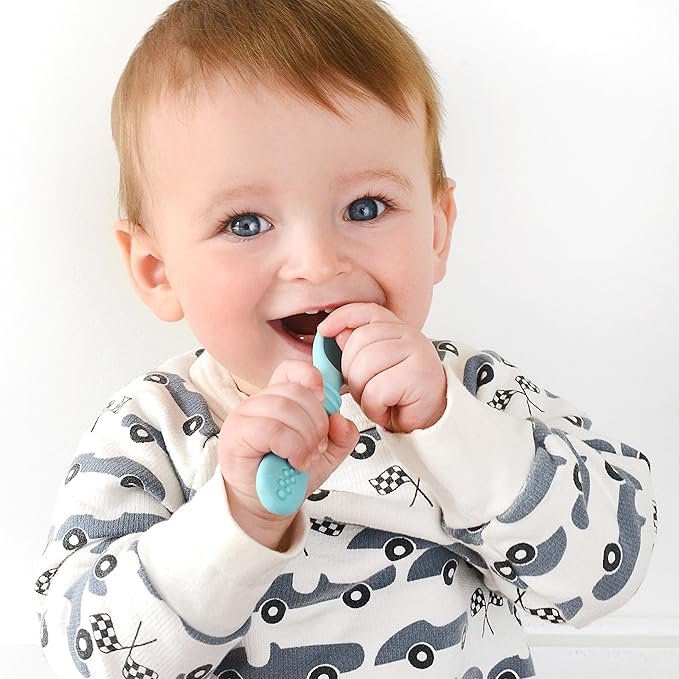 PrimaStella Silicone Chew Spoon Set for Babies and Toddlers - Safety Tested - BPA Free - Microwave, Dishwasher and Freezer Safe - Seaside Palette