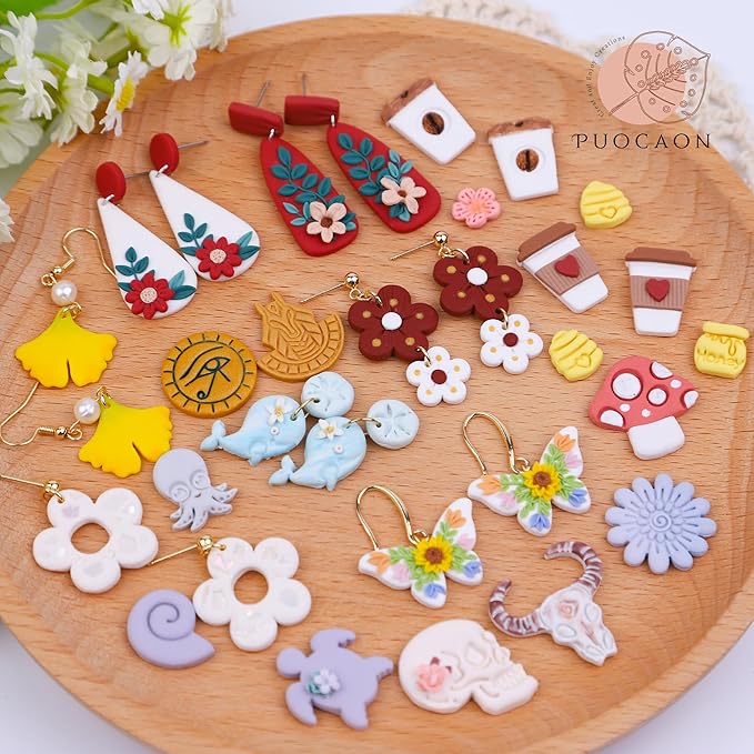 Puocaon Camping Polymer Clay Cutters - 14 Pcs Clay Cutters for Polymer Clay Earrings Making, 3D Print Camper Theme Polymer Clay Cutters, Compass Van Tents Cups Bus Hill Camera Clay Jewelry Cutters