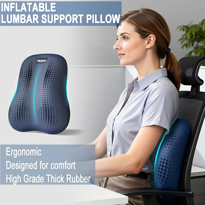 PROIRON Lumbar Support Pillow for Office Chair Car, Inflatable Back Support Pillow with Acupressure Nodes, Back Stretcher for Lower Back Pain Relief, Ergonomic Back Cushion for Gaming Desk Chair