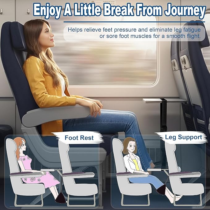Foot Hammock for Plane Travel to Relax Your Feet - Portable & Adjustable Airplane Foot Hammock with No Feet Clashing, Long Flight Travel Essentials Airplane Foot Rest to Reduce Fatigue & Soreness