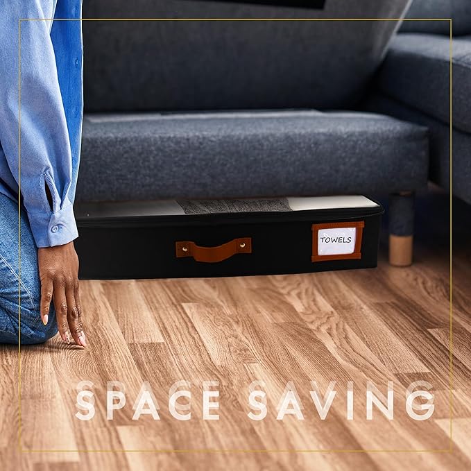 HOMELUX THEORY 2pc Under Bed Storage Containers, Bedroom Under the Bed Drawer Storage Organizer with Bins and Lids, Medium Underbed Clothes Storage Box Ideal for Blanket, Fabric, & Shoes (Black)