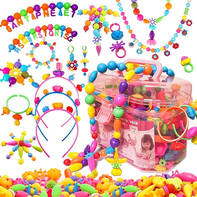 Arthopt Pop Beads, Jewelry Making Kit with 700+pcs DIY Beads, Arts and Crafts for Kids 3 4 5 6 7 8 Years Old, Snap Beads Bracelets Necklace Ring Toy Set Birthday Gift for Girls