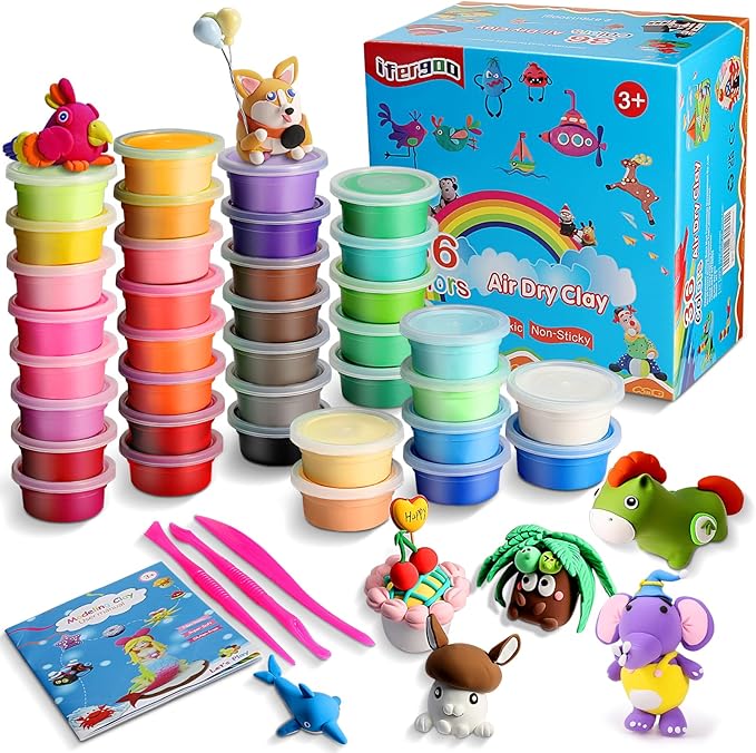 ifergoo Modeling Clay Kit - 36 Colors Magic Air Dry Ultra Light Clay, Safe & Non-Toxic, Great Toy Gift for Boys and Girls