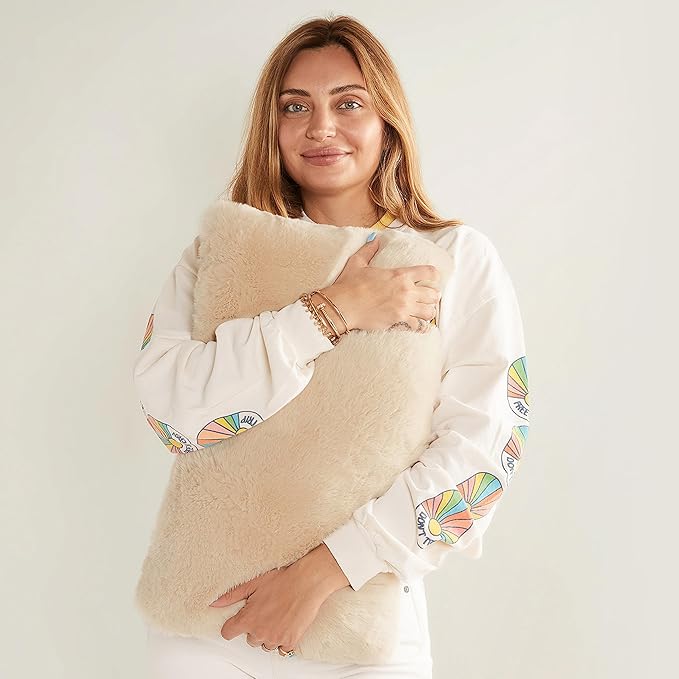 UnHide Squish Lumbar Pillow - Faux Fur Pillow - Extra Soft Throw Pillow - Rectangular Shaped, Polyester Fill - Machine Washable - Perfect for Living Room Or Bedroom - 10” x 18” - Beige Bear