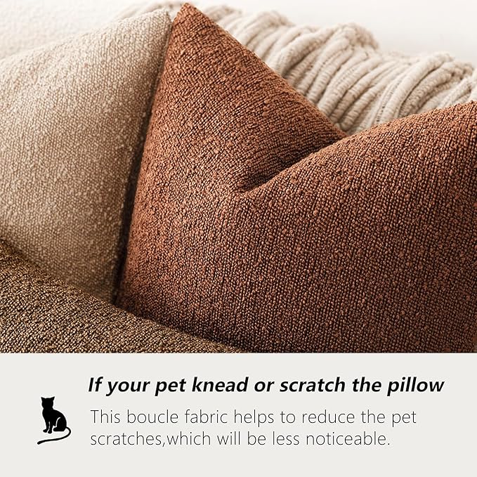 Foindtower Set of 2, Decorative Textured Boucle Throw Pillow Covers Accent Solid Pillow Cases Neutral Soft Cozy Couch Cushion Case for Chair Sofa Bedroom Living Room Home Decor 24x24 Inch Red Taupe