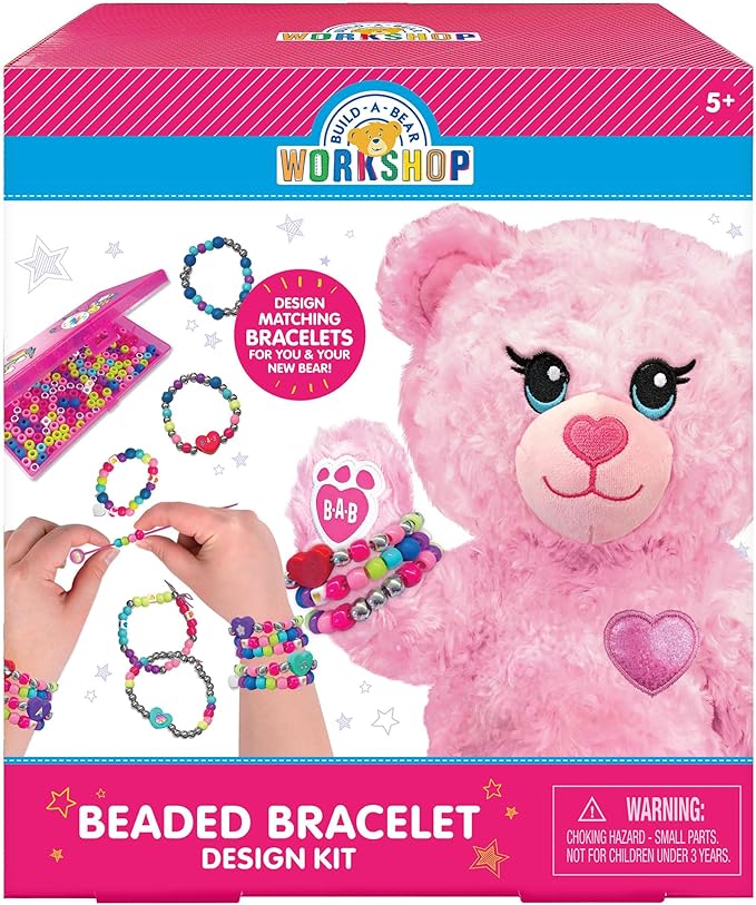 Fashion Angels Build-A-Bear Beaded Bracelet Design Kit - Design BFF Bracelets for Girls with Your Stuffed Bear - Beading Tool for Bracelet Making - Heart Beads for Jewerly - Ages 5 and up
