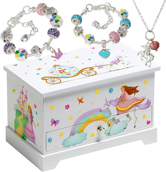ABI + OLIE Kids Jewelry Box for Girls, Little Girls Jewelry Box, Musical Jewelry Box for Girls 8-12 - Music Boxes for Girls - Princess Castle Unicorn Theme
