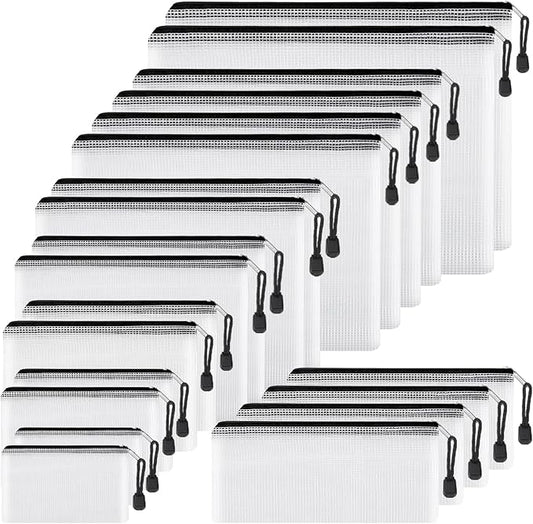 EOOUT 20pcs Mesh Zipper Pouch Bags 8 Size Water Resistant Zipper Bags Plastic Clear Storage Bags for Travel Office Home School Supplies and Board Game Organize