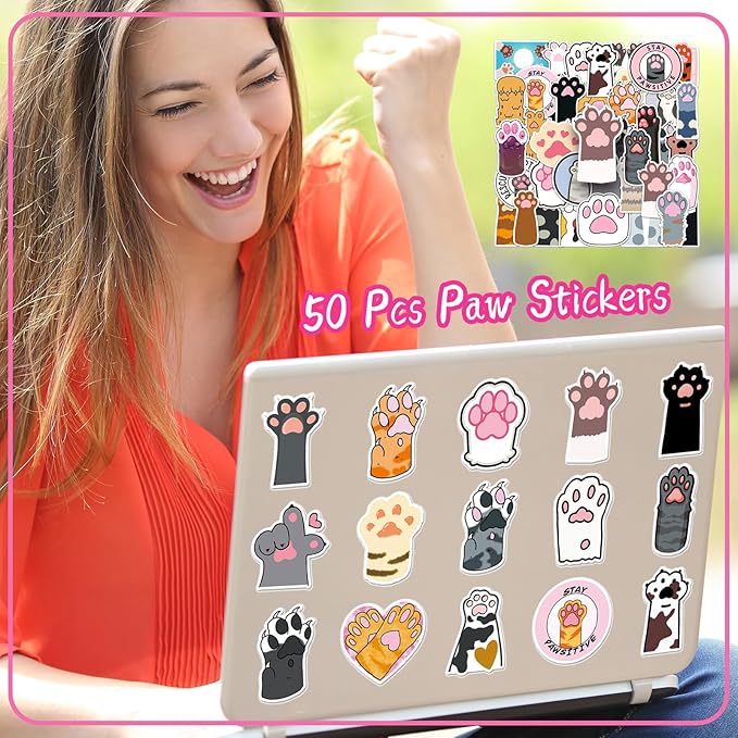 128 Pcs Cat Party Favors Set Includes Mini Spiral Notepads Cat Paw Pens Stickers Keychains Tattoo Stickers Slap Bracelets Cat Face Stickers for Girl Party Favors Cat Theme Party Birthday Supplies