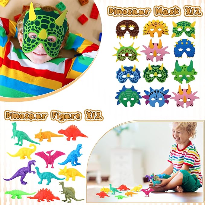 139 Pcs Dinosaur Party Favors Include Dinosaur Party Favors Bags Silicone Wristbands Dino Figure Masks Badges Notebooks Keychains Bracelets Pencils Tattoos Dinosaur Toys Stampers Dinosaur Stickers