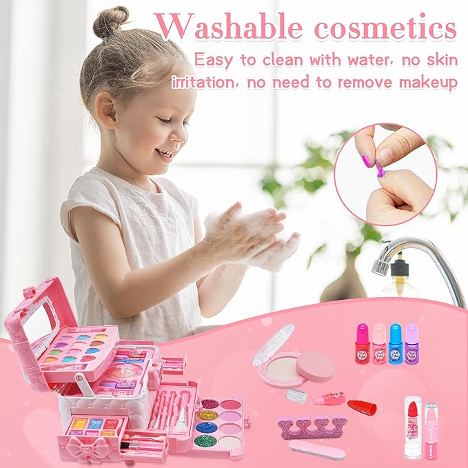 Kids Makeup Kit for Girl -Washable Make up Non Toxic Kid Make Up Toys, Children Princess Toddlers Little Girls Play Makeup Set, Christmas Birthday Gifts Toy for 4 5 6 7 8 9 10 Year Old Girls