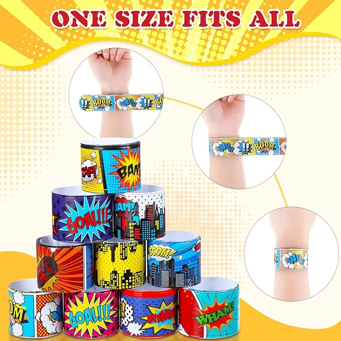 Junkin 40 Pieces Hero Tie Dye Party Favors Slap Bracelets for Kids Boys Girls Snap Bracelets Party Supplies Wristband Birthday Supplies Decorations, 10 Styles (Hero)