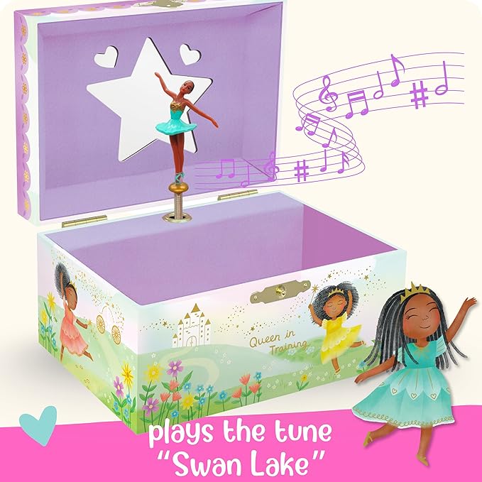 Ballerina Jewelry Box - Ballerina Gifts for Girls Age 4-6- Kids Jewelry Box with Spinning Ballerina - 6 x 4.7 x 3.5 in