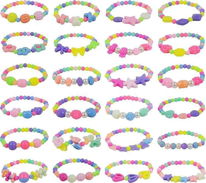 JOYIN 24 Pcs Prefilled Easter Eggs with Different Designs of Bracelets Girls Jewelry Set for Kids Easter Party Favor Easter Basket Stuffer Classroom Exchange and Prize Supplies (Candy)