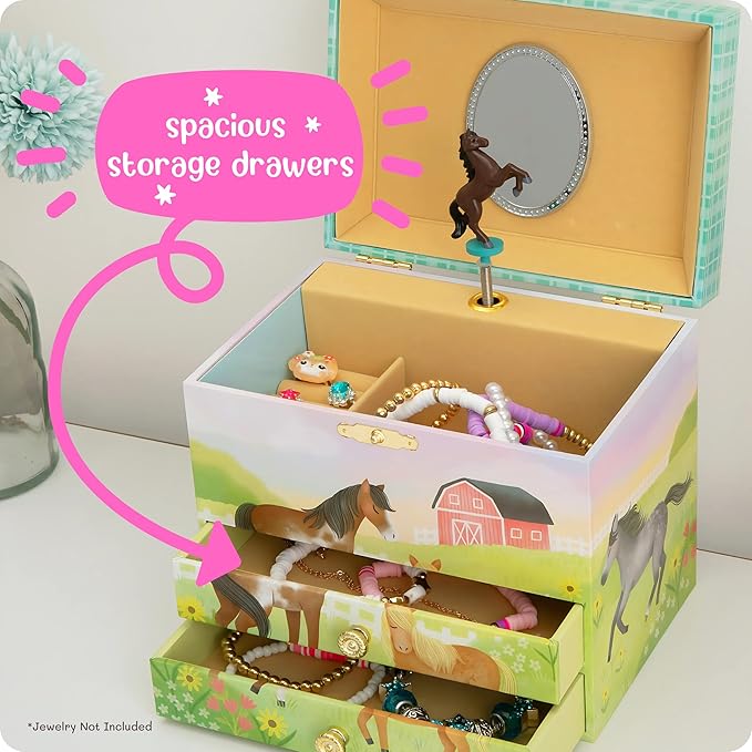 Giggle & Honey Musical Horse Jewelry Box for Girls - Kids Dancing Horse Music Box with Mirror, Horse Gifts for Little Girls, Childrens Birthday Gift, Ages 3-10