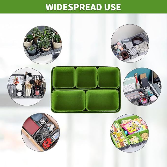 8pcs Drawer Organizers, Separators, Storage Box,Felt Storage Bins Inserts Tool Containers Toy Basket Shelf Cubes Foldable Drawer Dividers Desk Organisers - Green&Grey