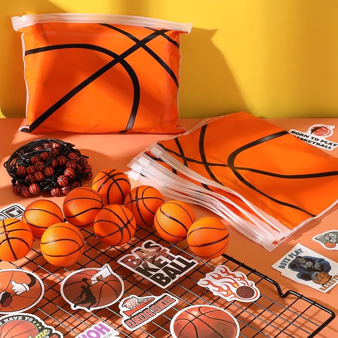 190 Pcs Basketball Party Favors Set Basketball Party Supplies Include Basketball Gift Bags Mini Balls Bracelet Stickers for Sport Party Favors Basketball Birthday Party Decorations