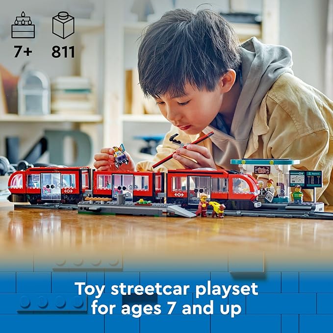 LEGO City Downtown Streetcar and Station Train Set - Kids Toy Train Building Set for Pretend Play & Imagination, Ages 7+ - Gift Ideas for Boys & Girls Birthdays - 60423