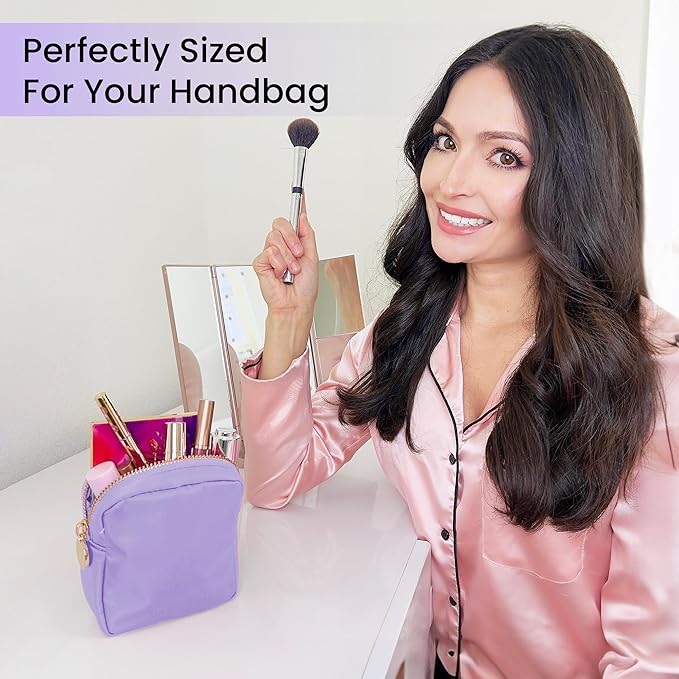 DANCOUR Nylon Makeup Bags for Women Large Preppy Travel Toiletry Pouch Cosmetic Bag Makeup Organizer