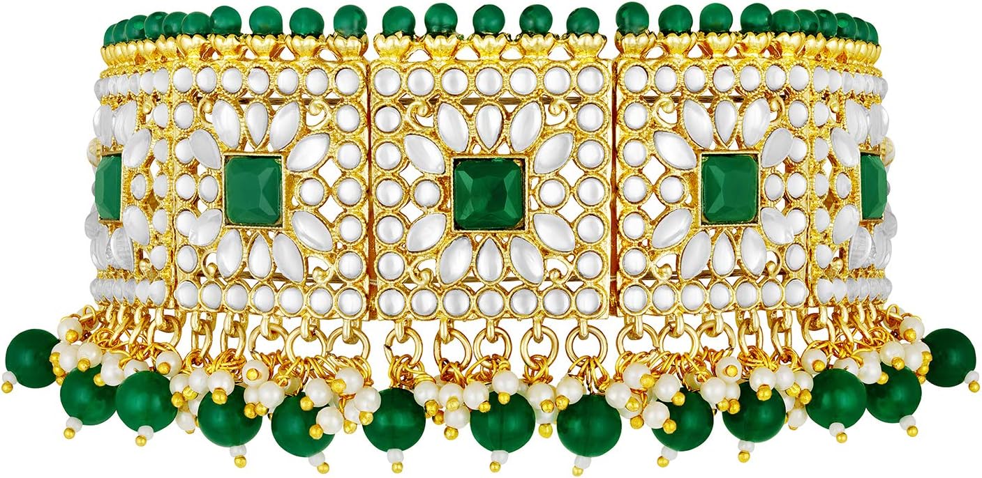 Aheli Bridal Kundan Faux Pearl Choker Necklace with Earrings Maang Tikka Gift for Women Indian Traditional Bollywood Fashion Jewelry Set