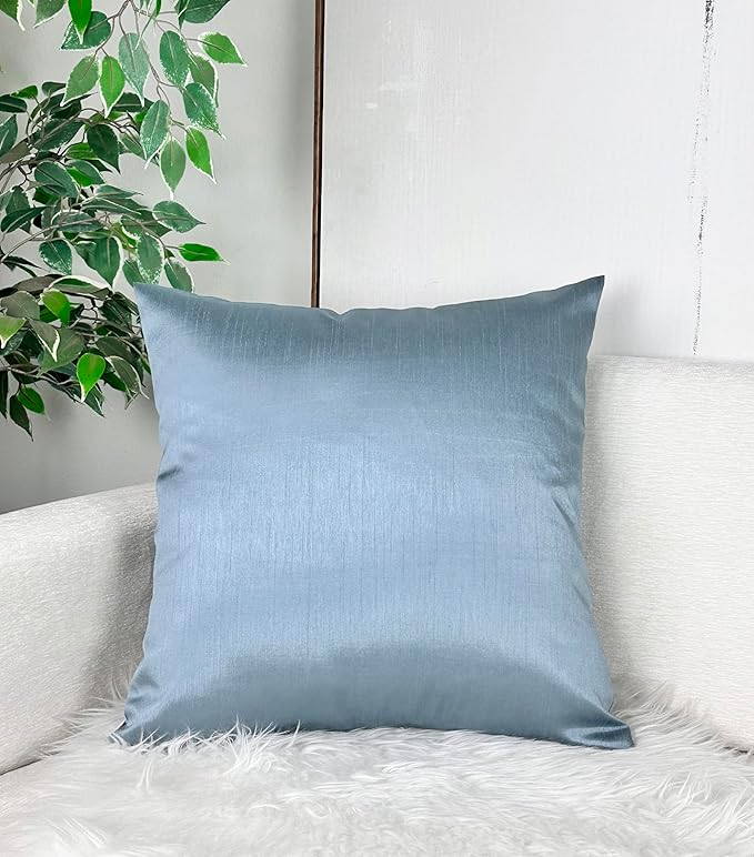 Aiking Home 18x18 Inches Faux Silk Square Throw Pillow Cover, Zipper Closure, Slate (Set of 2)