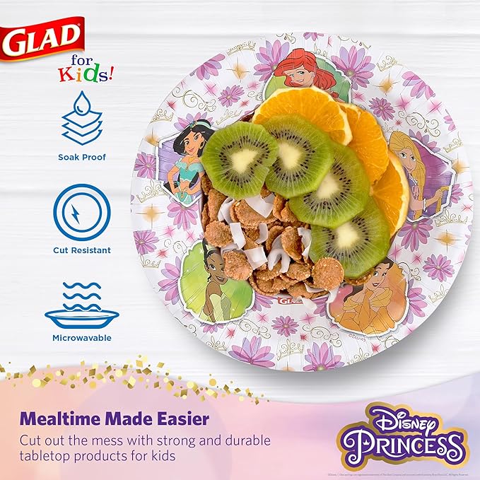Glad for Kids Disney Princess 12oz Paper Bowls Disney Princess Paper Bowls, Kids Bowls, Kid-Friendly Paper Bowls for Everyday Use, 12oz Paper Bowls 40 Ct