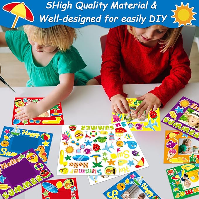 30 Pcs Summer Craft Kits for Preschool Kids First Day of School DIY Paper Picture Frame Craft Art Craft Kindergarten Home Classroom Indoor Activities Game Summer Party Favor Decor