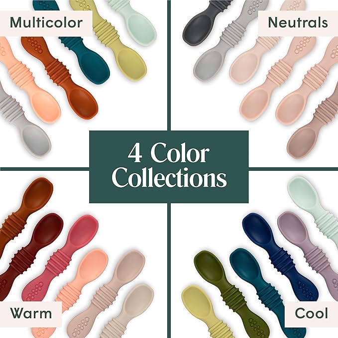 Simka Rose Silicone Baby Spoons Self Feeding 6 Months - First Stage Infant Spoons for Babies & Toddlers- Baby Led Weaning Spoons Set of 6- Easy on Gums Food Training Utensils Dishwasher Microwave Safe