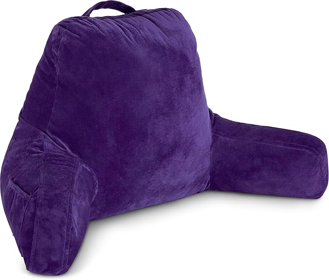 Husband Pillow Purple, Original Reading Pillow in Bed Rest Chair, Shredded Memory Foam Large Lounge Cushion Adult Backrest with Arms, Comfy Back Support for Sit Sitting Up, Washable/Removable Cover