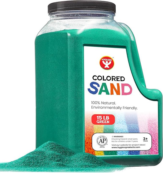 Hygloss Colored Play Sand – 15 lb Green Craft Sand for Sand Art, Christmas Gifts & Decorations, DIY Projects, Classroom Activities, and Plant Décor – Fine, Non-Toxic Sand, Safe for Kids Ages 3+