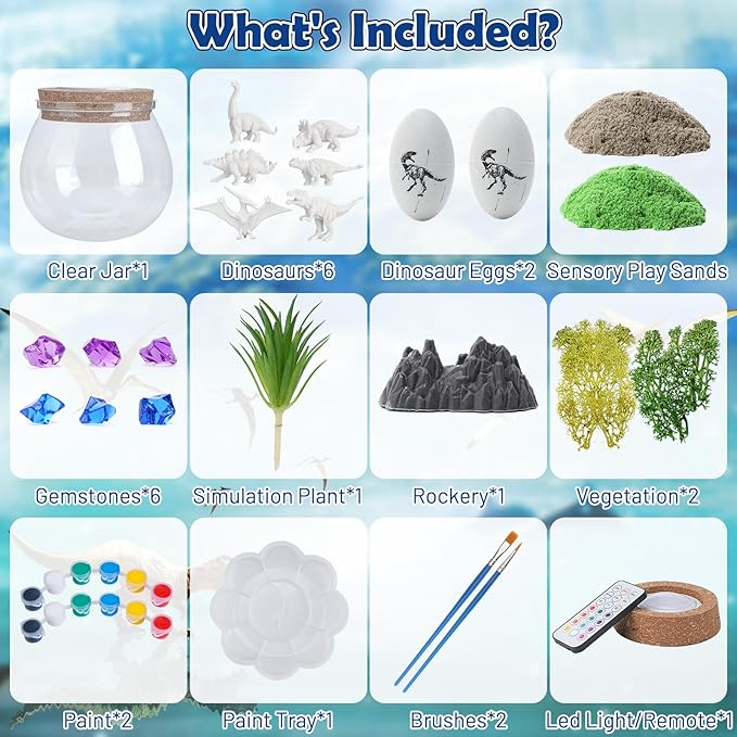 KKUYT Dinosaur Terrarium Kit for Kids, Light Up DIY Dinosaur Painting Craft Kit - Educational Arts and Crafts Science Kit to Build a Dinosaur Habitat, Kids Dinosaur Toys for Boys/Girls Age 4 5 6-12