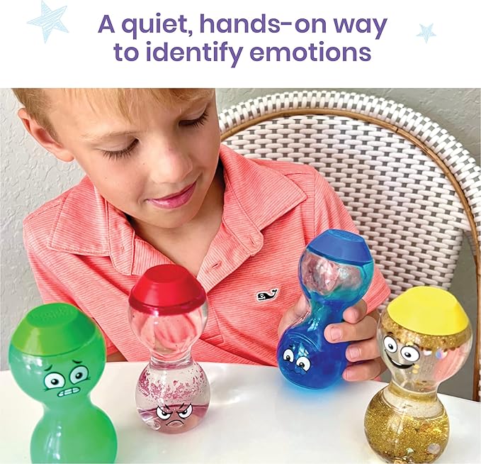 hand2mind Express Your Feelings Sensory Bottles- Primary Emotions, Toddler Sensory Toys, Quiet Fidget Toys, Play Therapy Toys, Calm Down Corner Supplies, Calming Corner, Social Emotional Learning