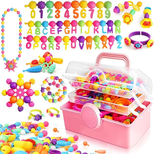 FUNZBO 850pcs Pop Beads - Jewelry Making Kit for 3 4 5 6 7 8 Year Old Little Girls, Arts and Crafts Toys for Kids, Necklace Bracelet Ring Hairband Creativity Snap Set Valentine Easter Birthday Gifts