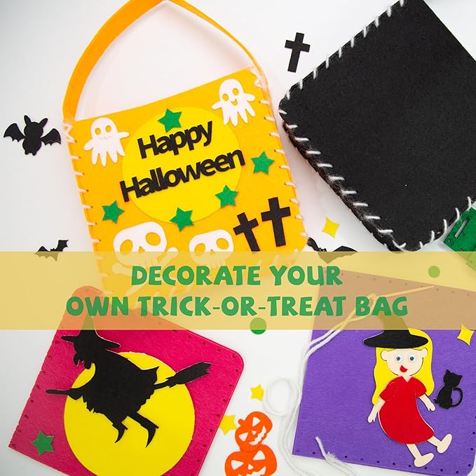 Flying Childhood Sew Your Own Bags - Kids Sewing Kit - Felt Crafts for Kids - Make 6 Felt Trick or Treat Bags - Birthday Gifts for Girls