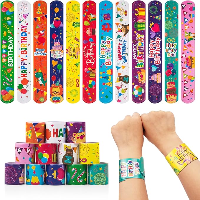 36 Pcs Happy Birthday Slap Bracelets for Kids Birthday Bracelets Bulk for classroom Snap Bracelet Party Favors Supplies for Boys&Girls Birthday Wristbands for Classroom supplies Holiday Gifts