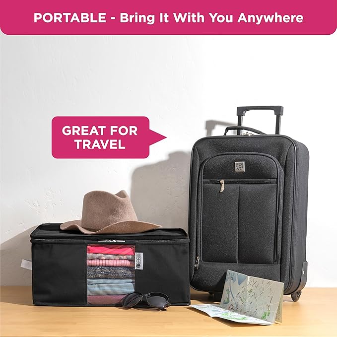 Cedar Clothes Storage Bag Organizer – Protects from Moths, Moisture, Dirt & Dust – Set of 2 Underbed Storage Bags for Clothes, Cashmere Sweaters, Bedding & More - Underbed Storage - Black