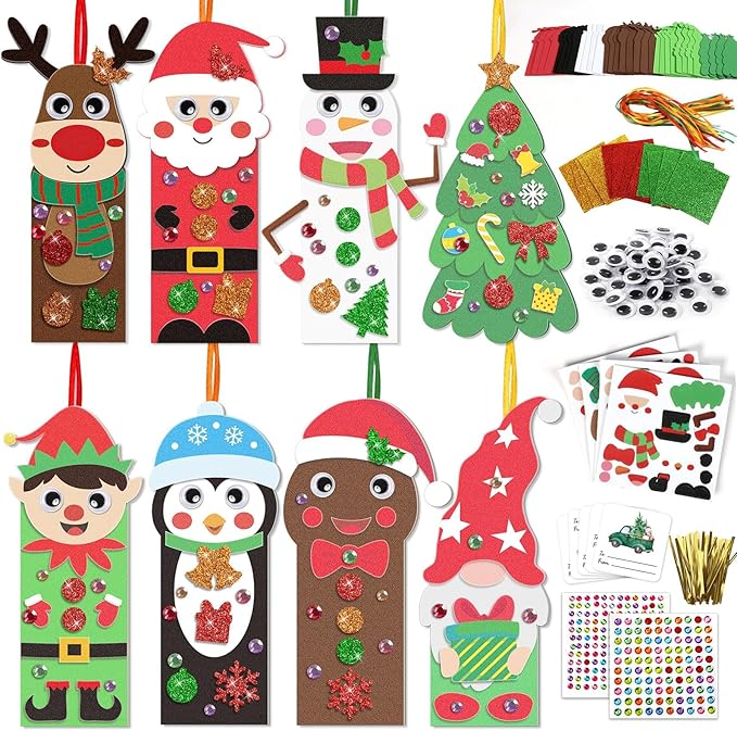 500pcs Christmas Craft Kits for Kids, 32 Sets DIY 3D Holiday Bookmarks Ornaments Decorations, Santa Reindeer Foam Felt Stickers Arts and Crafts for Kids Xmas Winter Classroom Activities