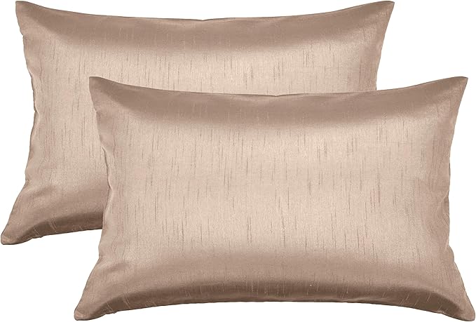 Aiking Home 12x18 Inches Faux Silk Rectangular Throw Pillow Cover, Zipper Closure, Sand (Set of 2)