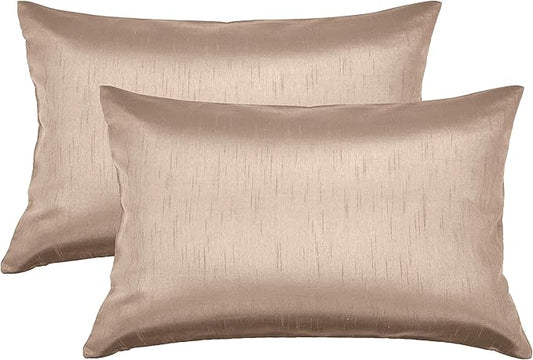 Aiking Home 12x18 Inches Faux Silk Rectangular Throw Pillow Cover, Zipper Closure, Sand (Set of 2)