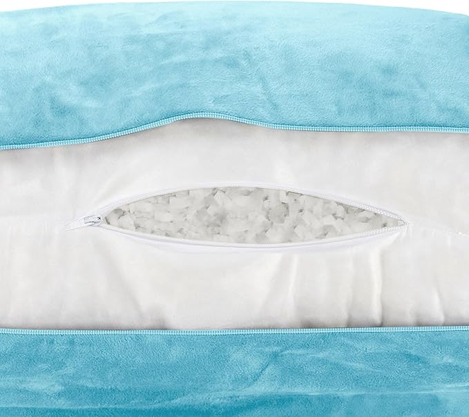 Husband Pillow Carolina Blue, Original Reading Pillow in Bed Rest Chair, Shredded Memory Foam Large Lounge Cushion Adult Backrest with Arms, Comfy Back Support, Sit Sitting Up, Wash/Removable Cover